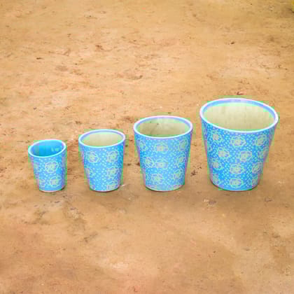 Buy Set of 4 - (5, 6, 8 & 11 Inch) Blue Balti Designer Ceramic Pot (any colour) (any design) Online | Urvann.com