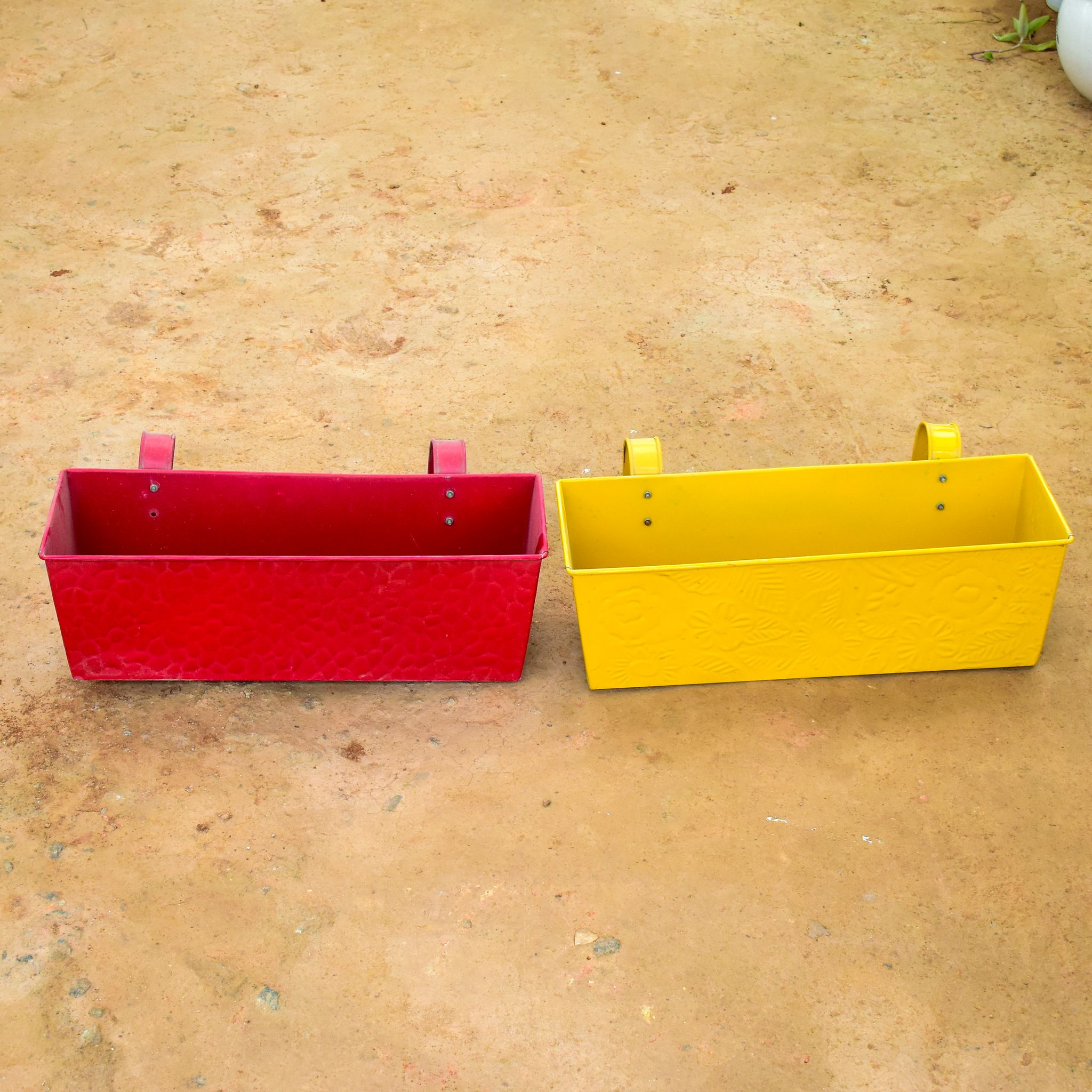 Set of 2 - 18 Inch Red & Yellow Double Hook Steel Hanging Basket