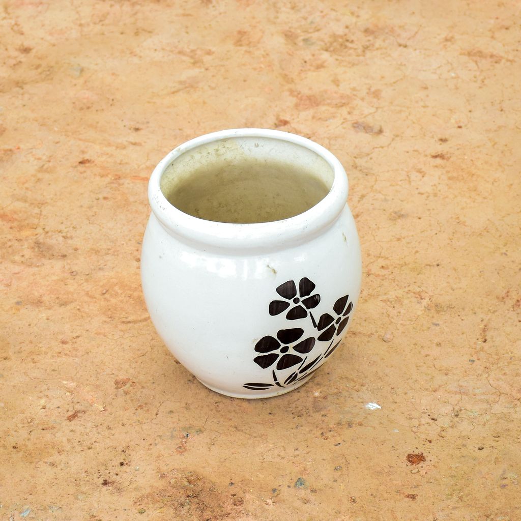 6 Inch White Matki Flower Designer Ceramic Pot (any design)