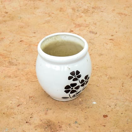 Buy 6 Inch White Matki Flower Designer Ceramic Pot (any design) Online | Urvann.com