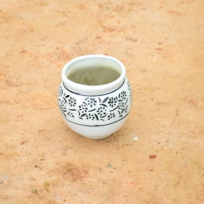 Buy 6 Inch White Matki Petal Designer Ceramic Pot (any design) Online | Urvann.com