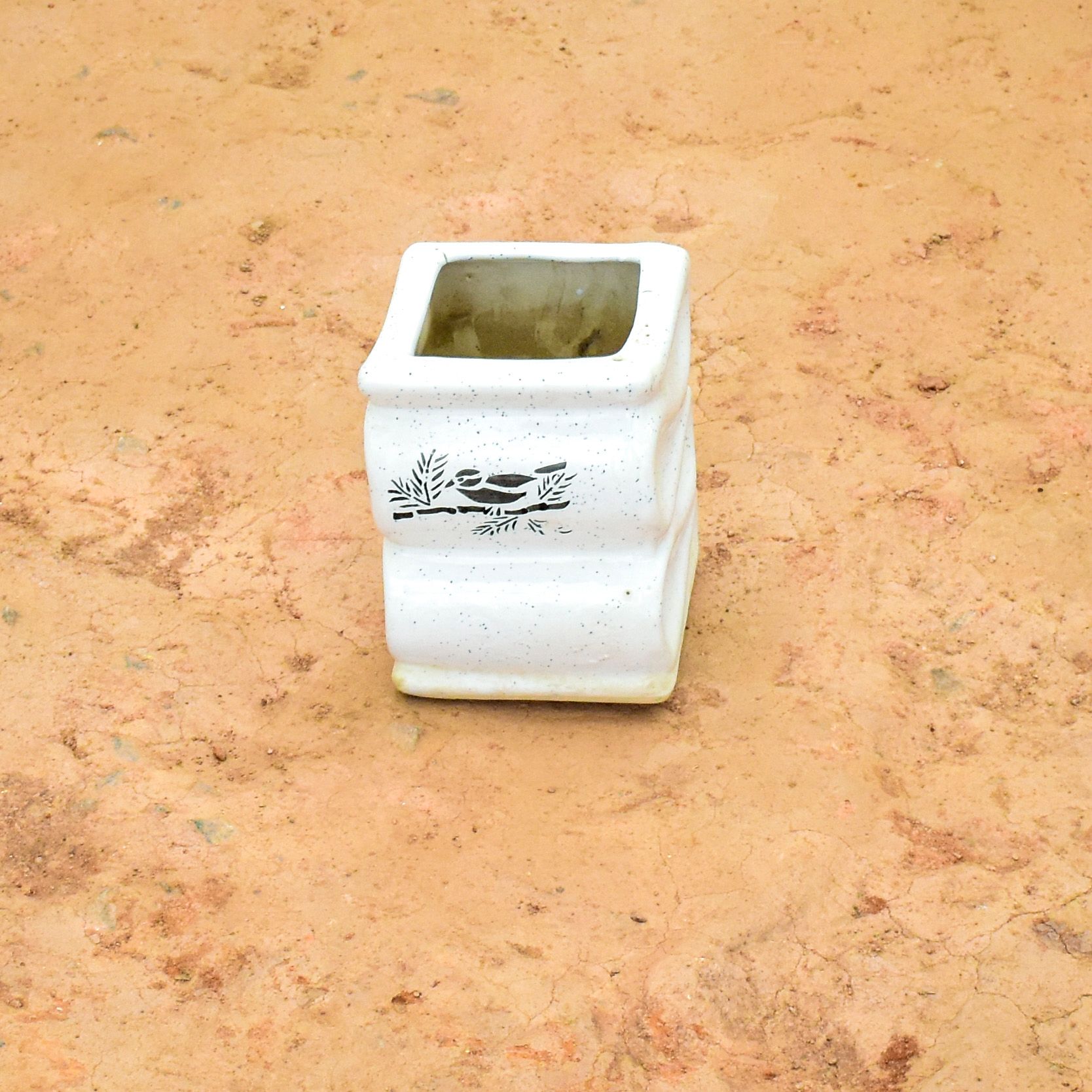8 Inch White Square Shape Bird Designer Ceramic Pot (any colour) (any design)