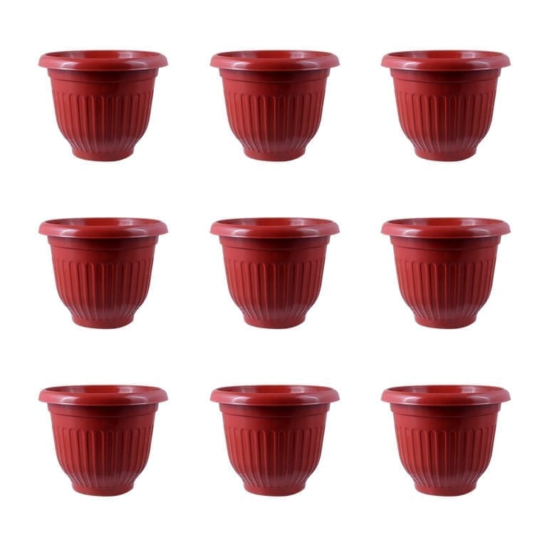 Set of 09 - 8 Inch Terracotta Red Olive Plastic Pot