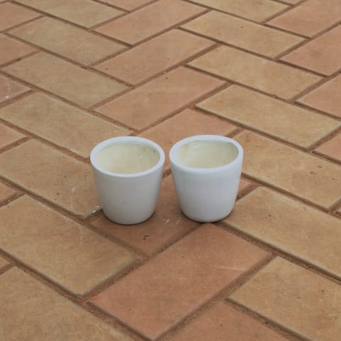 Set of 2 - 3 Inch White Cup Shape Ceramic Pot