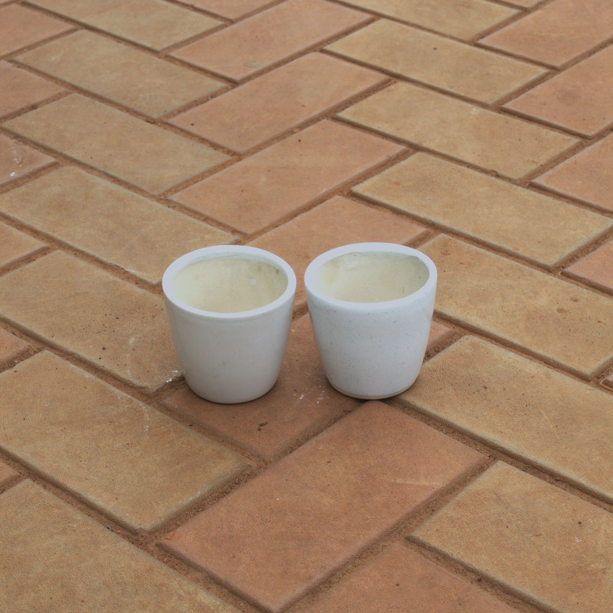 Set of 2 - 3 Inch White Cup Shape Ceramic Pot