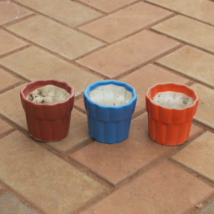 Buy Set Of 3 - 4 Inch Flower Designer Ceramic Pot (Any Colour) Online | Urvann.com