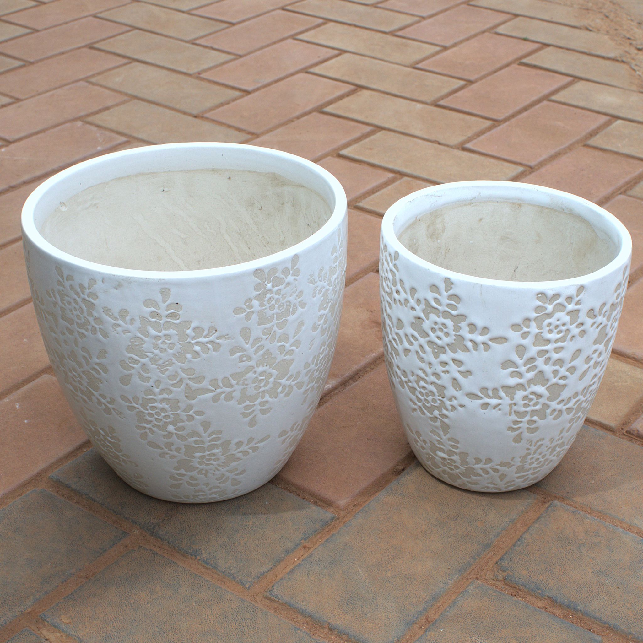 Set Of 2 - 10 & 8 Inch Cup Shape Designer Ceramic Pot (Any Colour) (Any Design)
