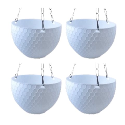 Set of 04 - 6 X 4 Inch White Premium Cerana Plastic Hanging Basket