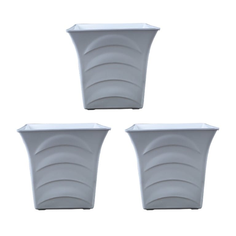 Set of 03 - 08 Inch White Premium Tokyo Square Plastic Pot