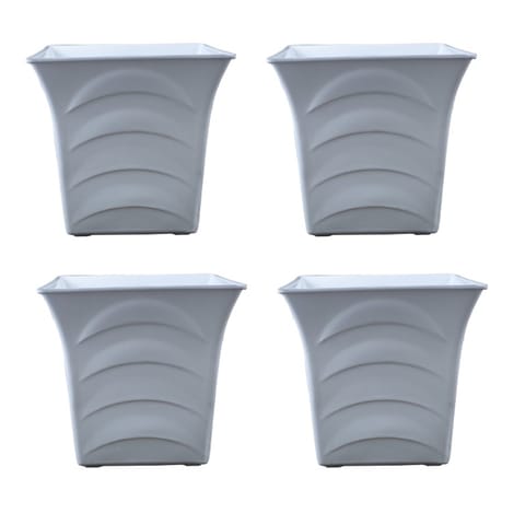 Set of 04 - 08 Inch White Premium Tokyo Square Plastic Pot