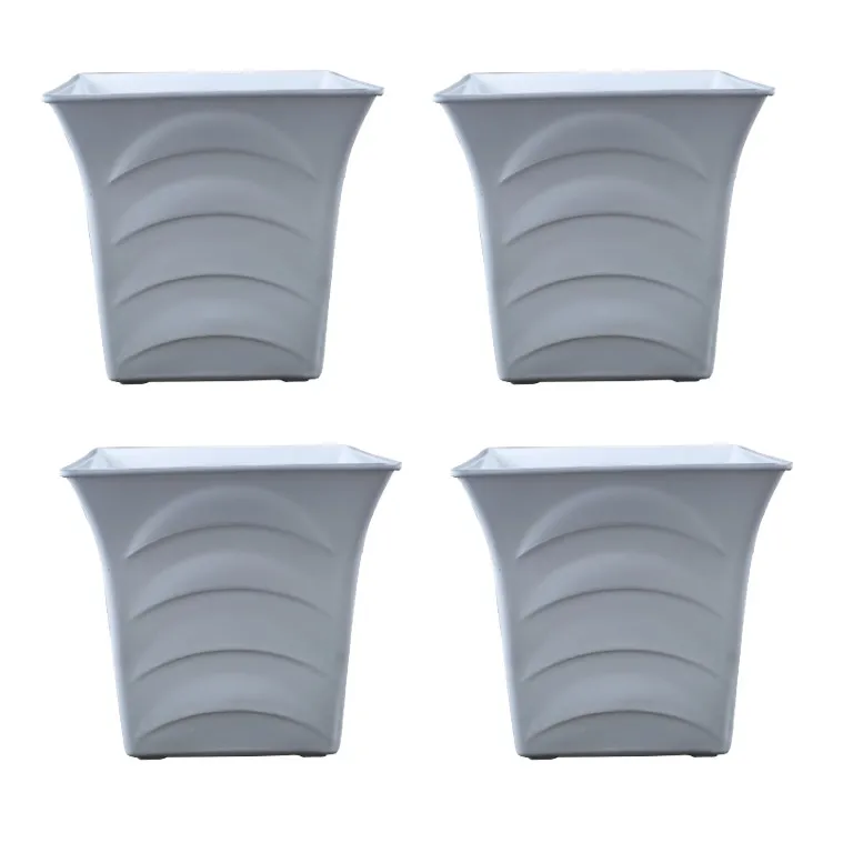 Set of 04 - 08 Inch White Premium Tokyo Square Plastic Pot