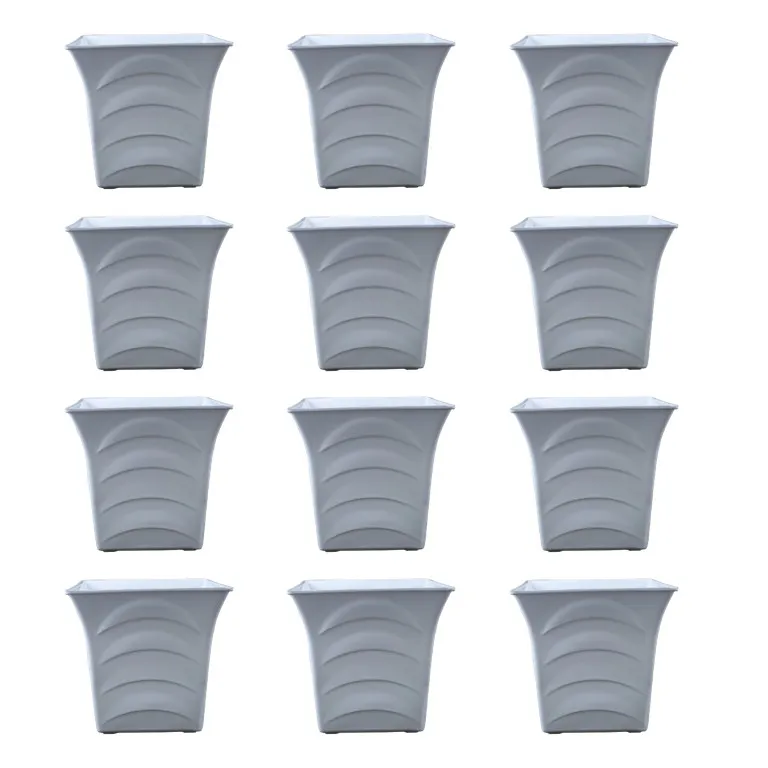 Set of 12 - 08 Inch White Premium Tokyo Square Plastic Pot