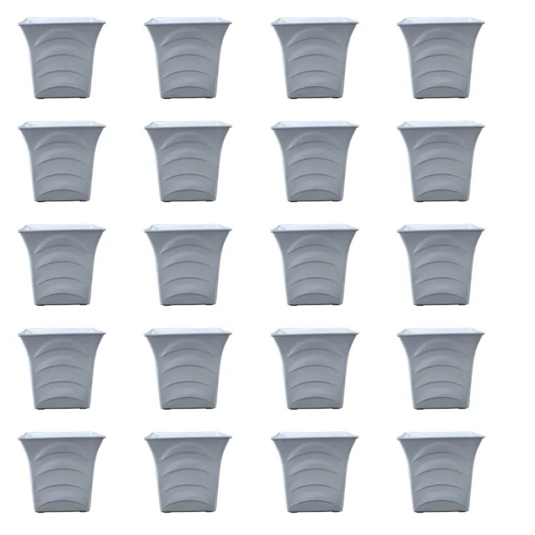 Set of 20 - 08 Inch White Premium Tokyo Square Plastic Pot