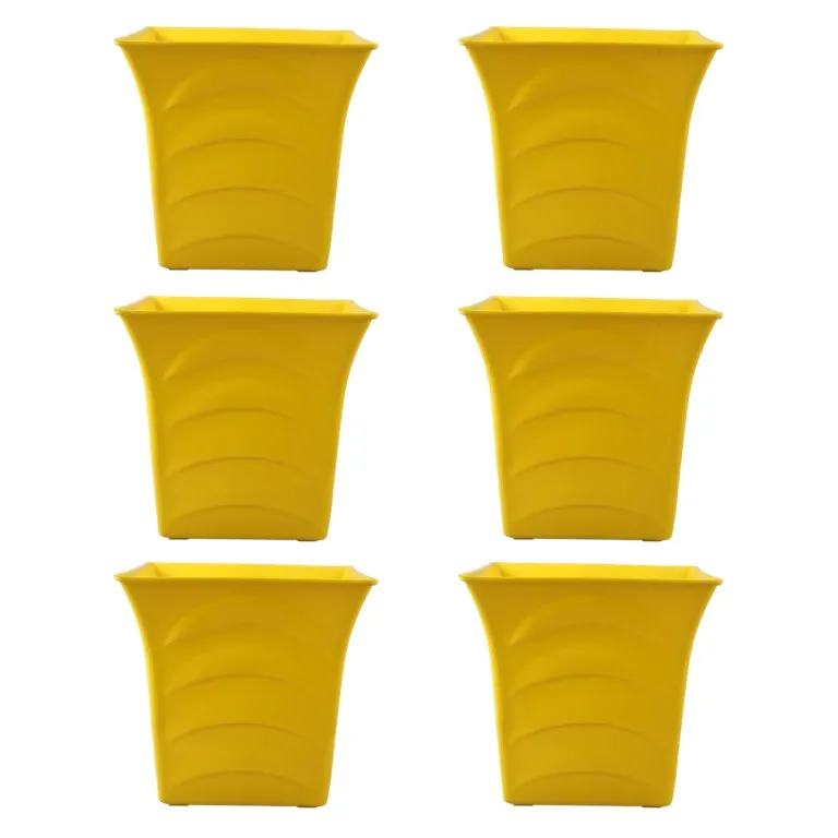 Set of 06 - 08 Inch Yellow Premium Tokyo Square Plastic Pot