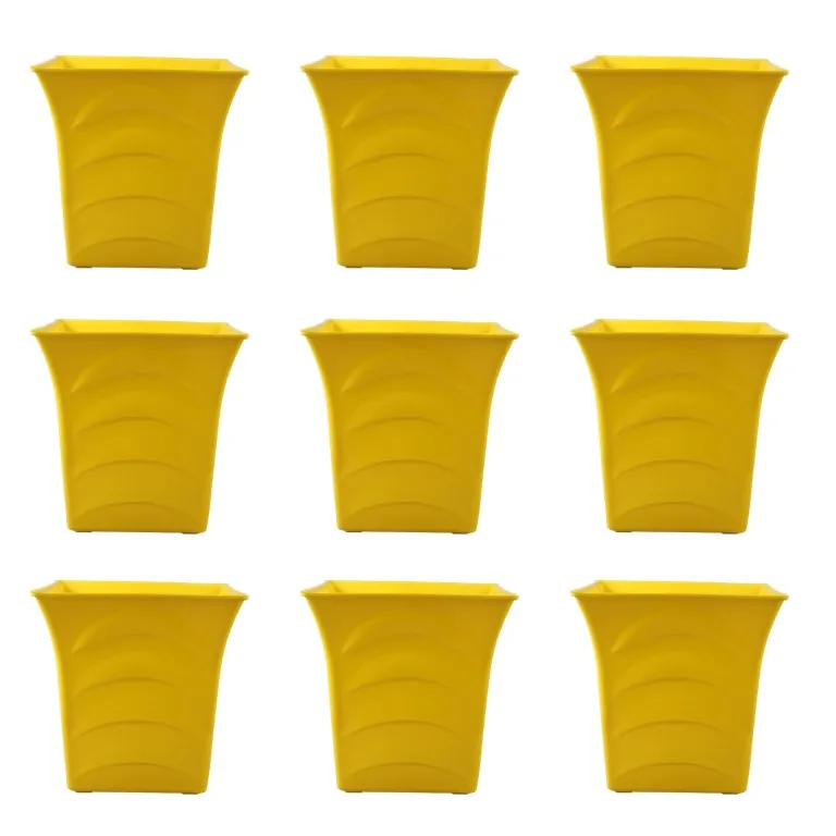Set of 09 - 08 Inch Yellow Premium Tokyo Square Plastic Pot