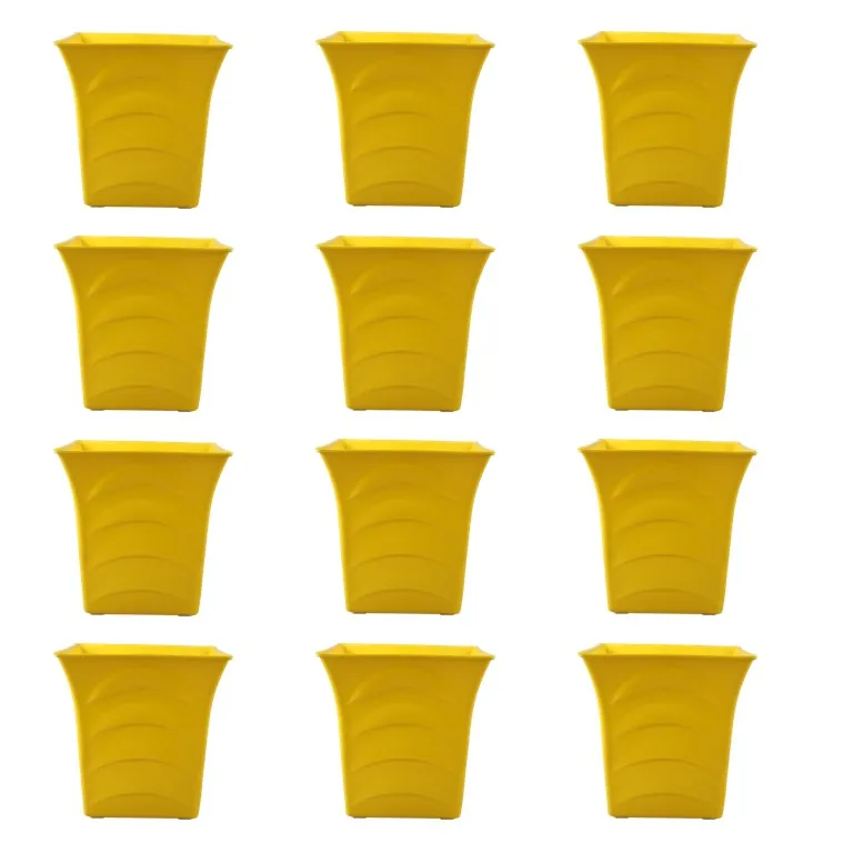 Set of 12 - 08 Inch Yellow Premium Tokyo Square Plastic Pot