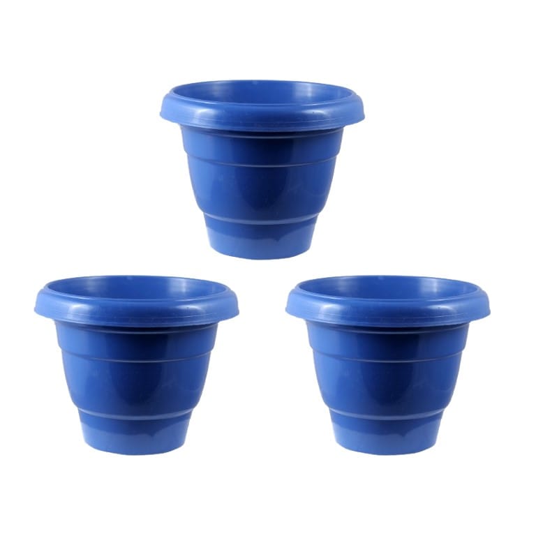 Set of 03 - 08 Inch Blue Classy Plastic Pot