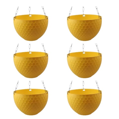 Set of 06 - 6 X 4 Inch Yellow Premium Cerana Plastic Hanging Basket