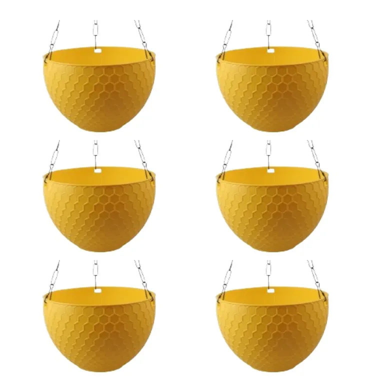 Set of 06 - 6 X 4 Inch Yellow Premium Cerana Plastic Hanging Basket
