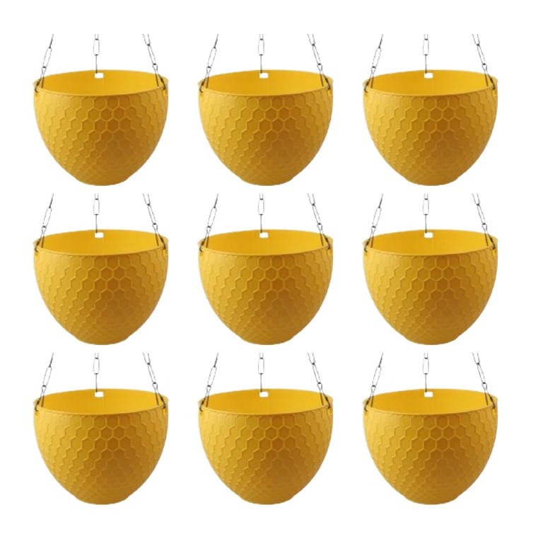 Set of 09 - 6 X 4 Inch Yellow Premium Cerana Plastic Hanging Basket