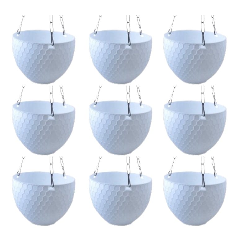 Set of 09 - 6 X 4 Inch White Premium Cerana Plastic Hanging Basket