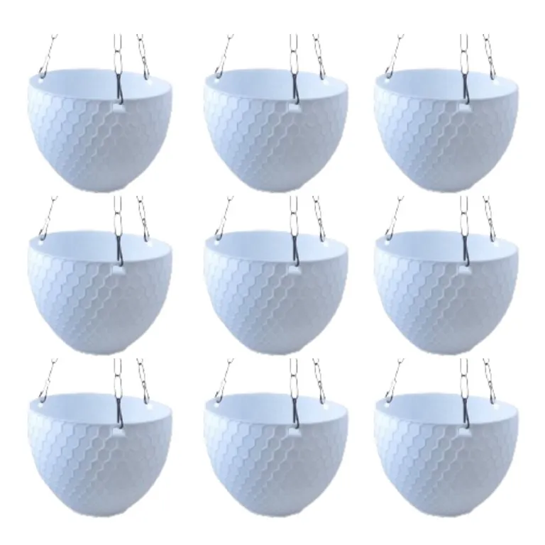 Set of 09 - 6 X 4 Inch White Premium Cerana Plastic Hanging Basket
