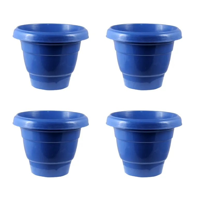 Set of 04 - 08 Inch Blue Classy Plastic Pots