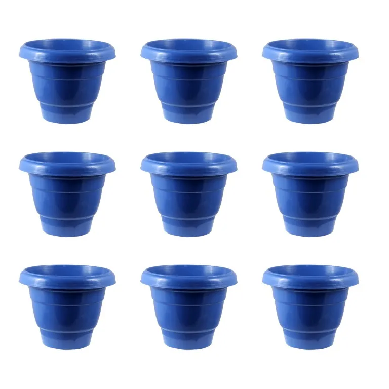 Set of 09 - 08 Inch Blue Classy Plastic Pots