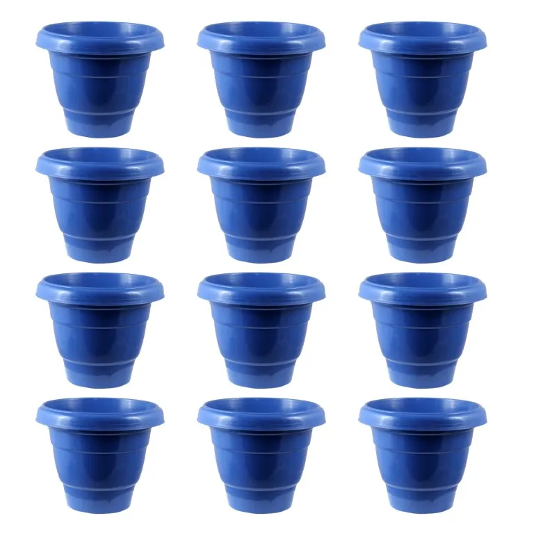 Set of 12 - 08 Inch Blue Classy Plastic Pots