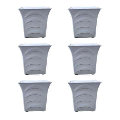Set of 06 - 08 Inch White Premium Tokyo Square Plastic Pots