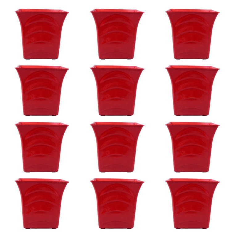 Set of 12 - 08 Inch Red Premium Tokyo Square Plastic Pots