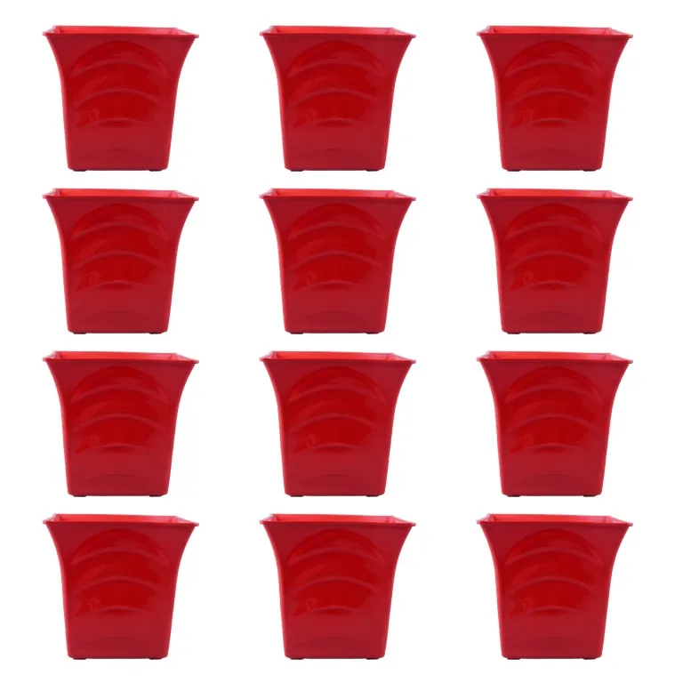 Set of 12 - 08 Inch Red Premium Tokyo Square Plastic Pots