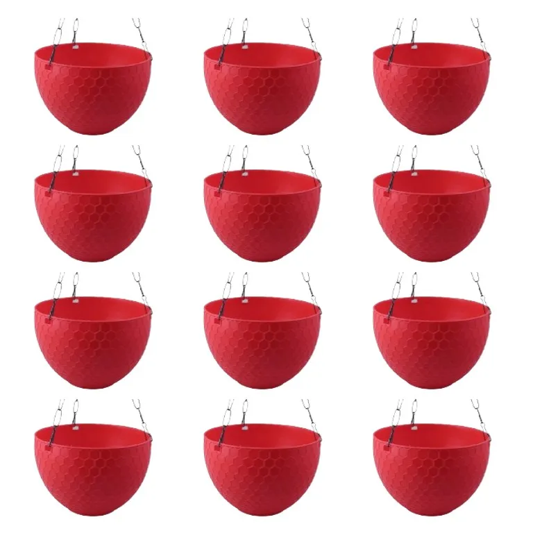 Set of 12 - 6 X 4 Inch Red Premium Cerana Plastic Hanging Basket