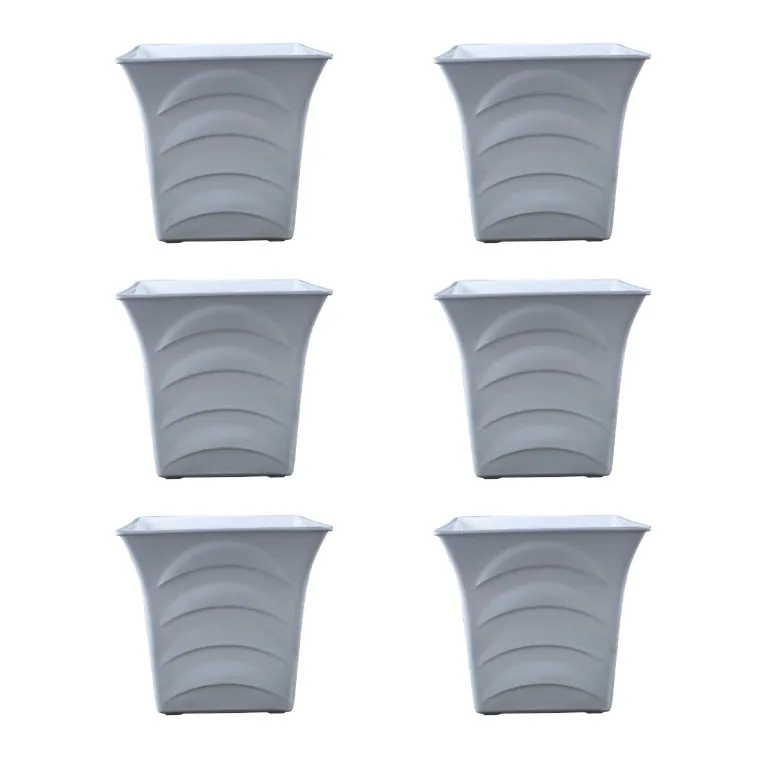 Set of 06 - 08 Inch White Premium Tokyo Square Plastic Pot