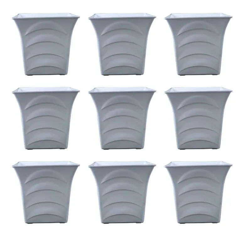 Set of 09 - 08 Inch White Premium Tokyo Square Plastic Pot