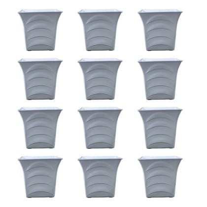 Buy Set of 12 - 08 Inch White Premium Pragati Square Plastic Pot Online | Urvann.com