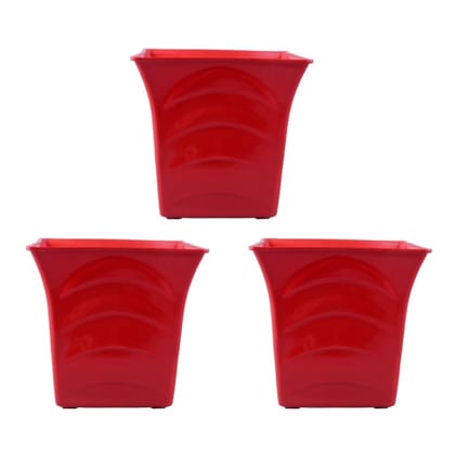 Buy Set of 03 - 08 Inch Red Premium Pragati Square Plastic Pot Online | Urvann.com