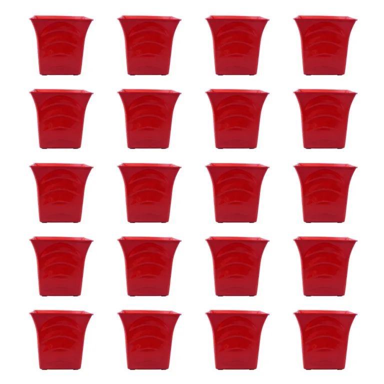 Set of 20 - 08 Inch Red Premium Tokyo Square Plastic Pot