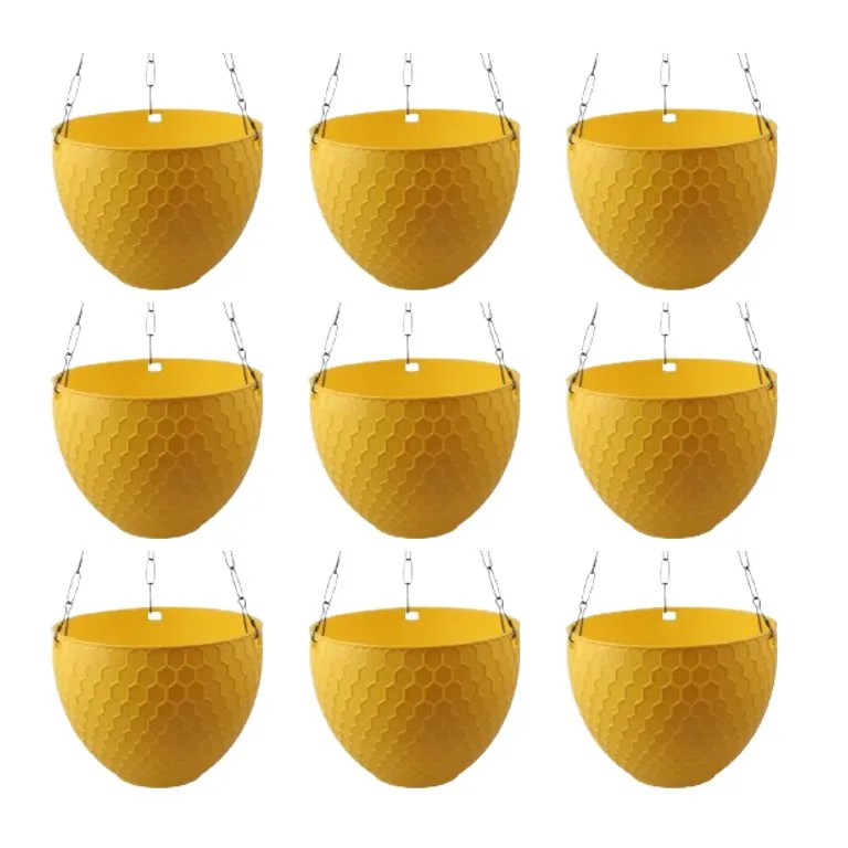 Set of 09 - 6 X 4 Inch Yellow Premium Cerana Plastic Hanging Basket