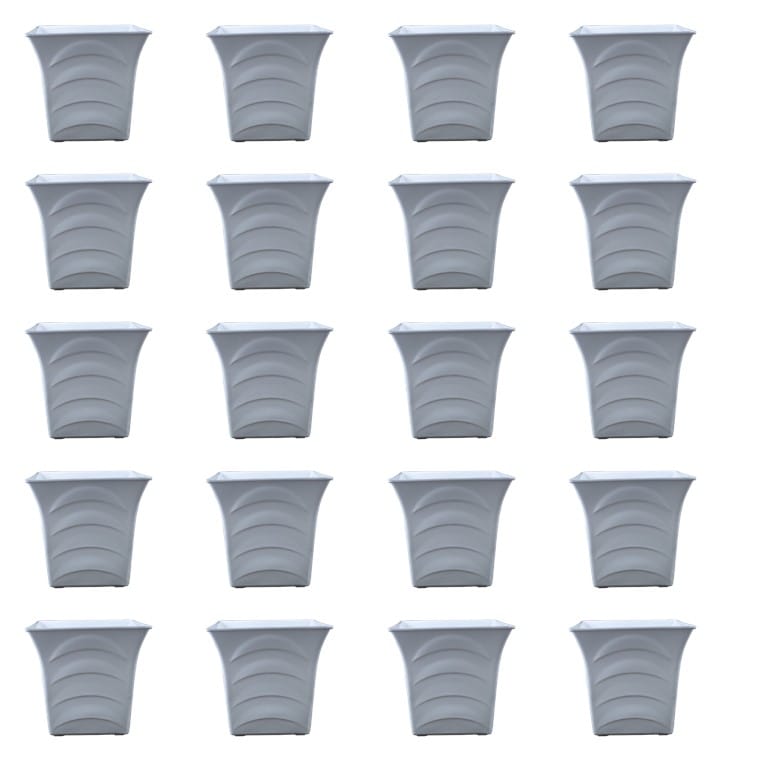Set of 20 - 08 Inch White Premium Tokyo Square Plastic Pot