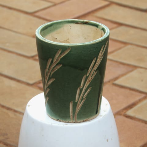5 Inch Classy Green Designer Cup Shaped Ceramic Pot