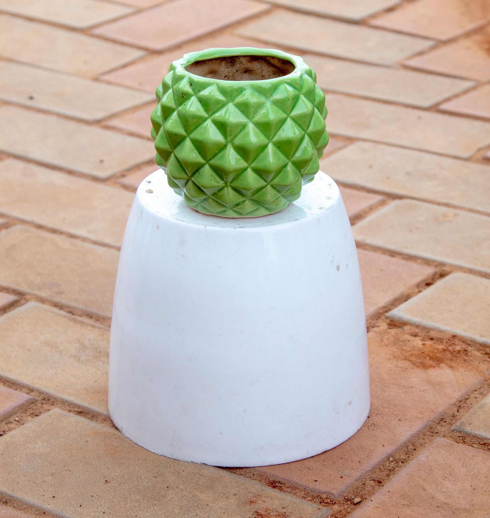 4 Inch Classy Green Pine Designer Ceramic Pot