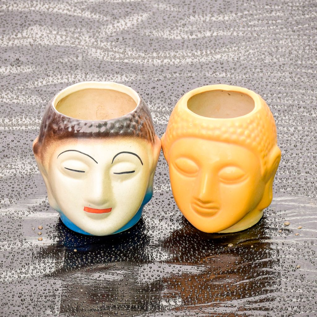 Buy Set of 2 - 6 Inch Buddha Designer Ceramic Pot (any colour) Online | Urvann.com Set of 2 - 6 Inch Buddha Designer Ceramic Pot (any colour)