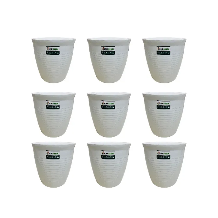 Set of 9 - 08 Inch White Marble Premium Milo Round Plastic Pot