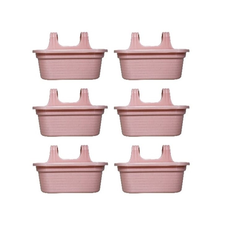 Set of 6 - 14 X 10 Inch Pink Marble Double Hook Hanging Plastic Pot
