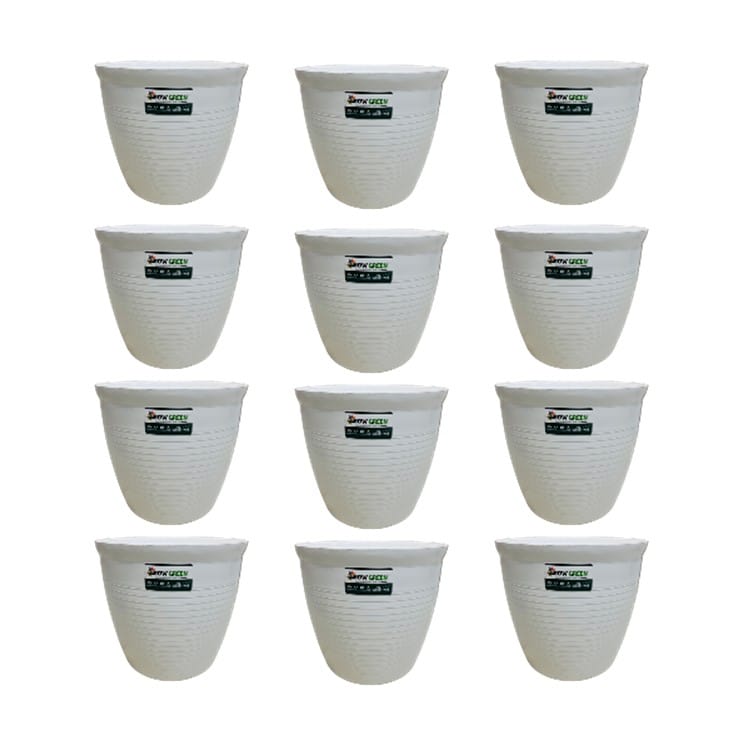 Set of 12 - 08 Inch White Marble Premium Milo Round Plastic Pot