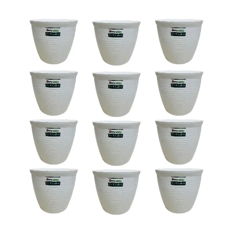 Set of 12 - 08 Inch White Marble Premium Milo Round Plastic Pot