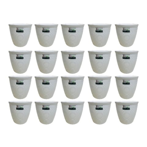 Set of 20 - 08 Inch White Marble Premium Milo Round Plastic Pot
