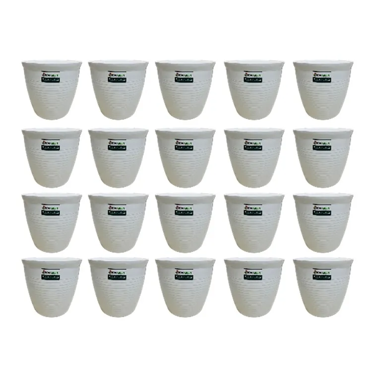 Set of 20 - 08 Inch White Marble Premium Milo Round Plastic Pot