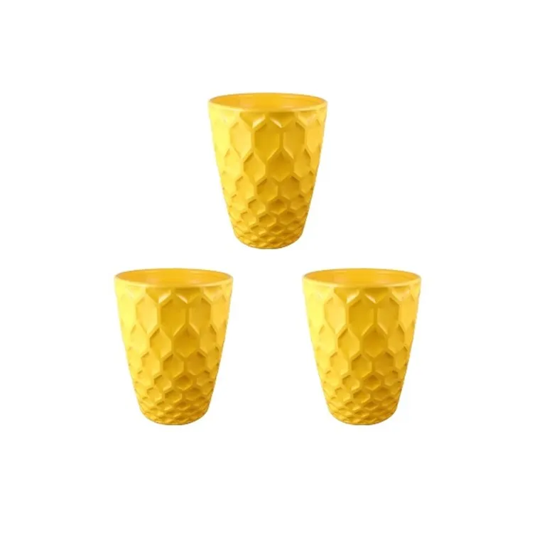 Set of 3 - 6 Inch Yellow Premium Royal Plastic Pot
